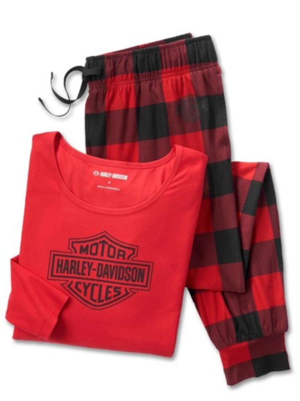 Women's Bar & Shield Plaid Long Sleeve Pajama Set-Chili Pepper